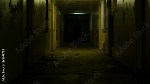 Wallpaper Mural Eerie journey through dark abandoned hallway in dim lighting Torontodigital.ca