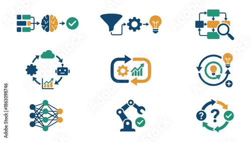 Abstract icon set for technology and business concepts