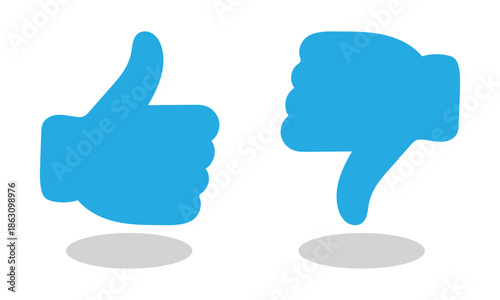 Thumbs up and thumbs down icons in blue with grey shadows, representing approval and disapproval on white background.
