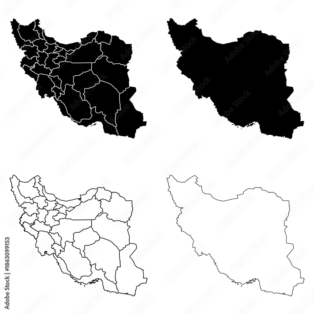 Obraz premium Iran Outline and Solid Fill Map Set.