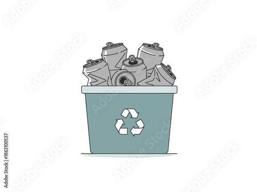 Recycling Bin Filled with Crushed Aluminum Cans Flat Design