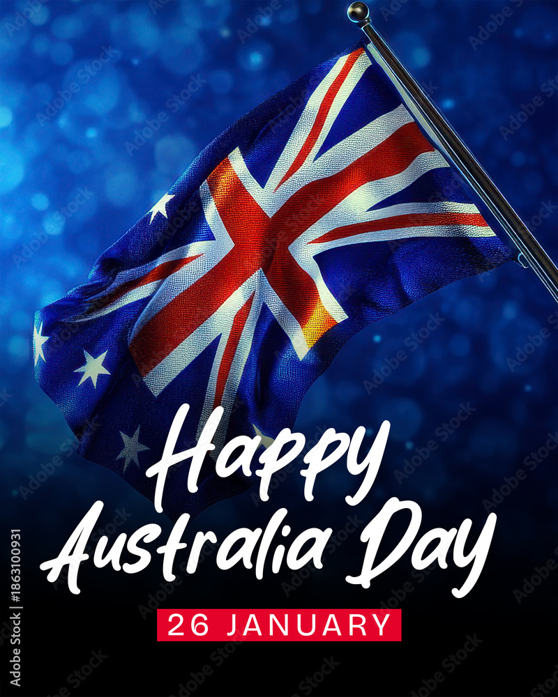 Obraz premium Happy Australia Day 26 January Waving National Flag Celebration Design