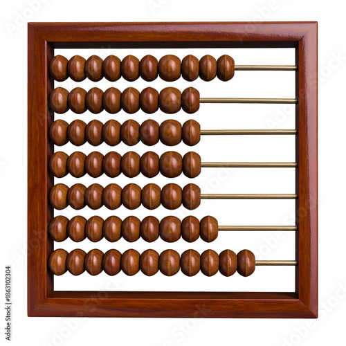 Ancient Chinese Wooden Abacus, Front View with Beads Centered, Isolated on Transparent Background.jpg