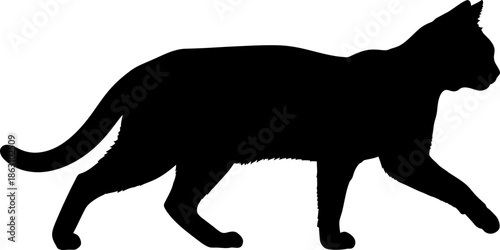 Black Cat Silhouette Walking Isolated on White Background Elegant Feline Profile