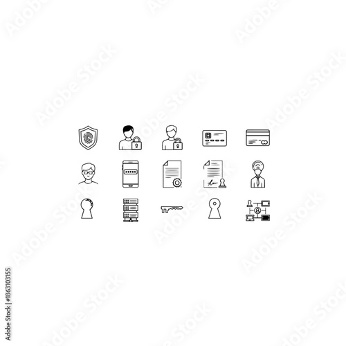 Security and privacy icons isolated on transparent background