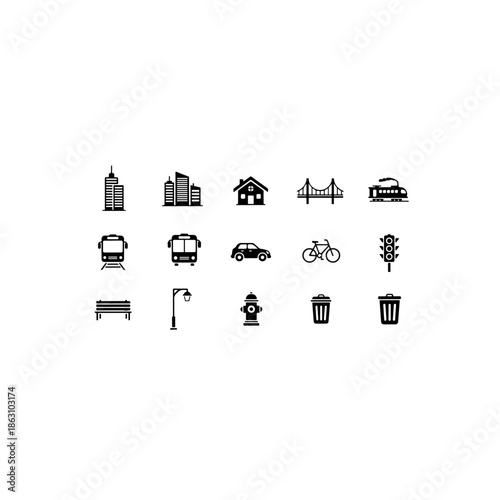 Urban icons collection isolated on transparent background