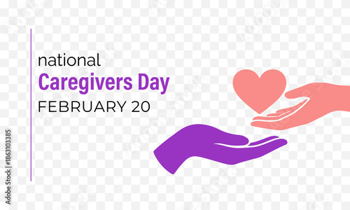 National Caregivers Day awareness design featuring a purple ribbon with a heart and hand symbol. Banner poster, flyer and background design template. Vector illustration. Eps 10.