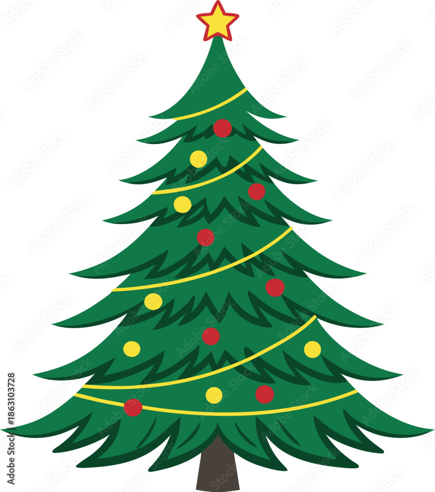 Obraz premium Christmas Tree Clip Art Illustration. Festive Christmas Tree Clip Art. Holiday Christmas Tree Illustration. Cute Christmas Tree Clip Art. Classic Christmas Tree Artwork. Winter Holiday Christmas Tree