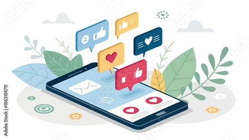 Vibrant social media icons rising from mobile phone screen