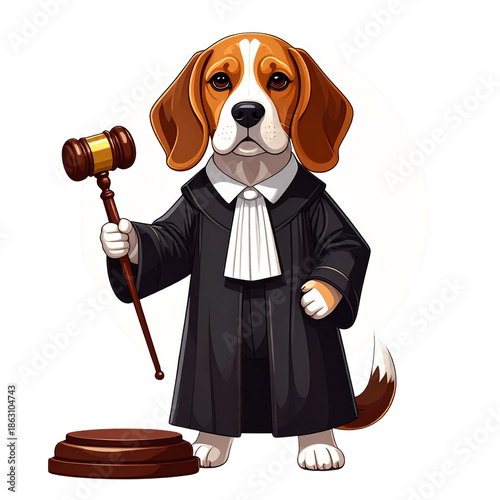 Beagle Judge in Minimalist Design, Legal Authority Concept, Isolated on Transparent Background