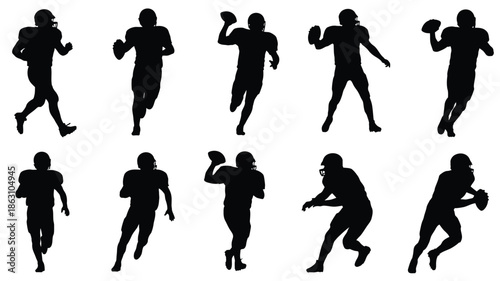 American football players in dynamic poses a collection of dark silhouettes