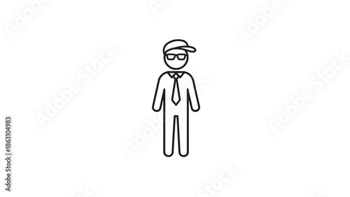 Minimalist human figure icon wearing a tie and baseball cap, representing a professional user persona on an isolated white background.