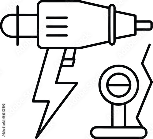 Electric tools outline icons for industrial use