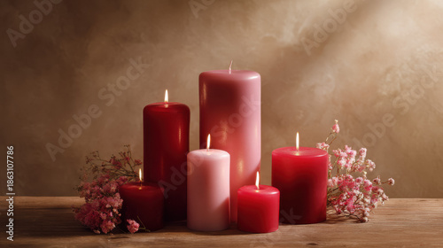 Romantic Candle Arrangement Red And Pink Tones Decor