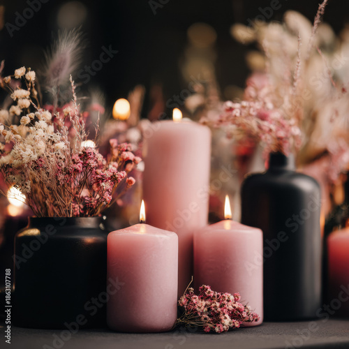Romantic Pink Candles Home Decor Cozy Interior