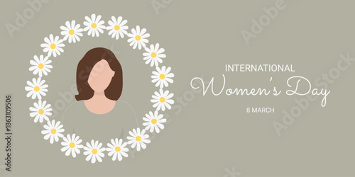 Banner for International Women's Solidarity Day. Vector illustration featuring a faceless girl's silhouette and flowers.