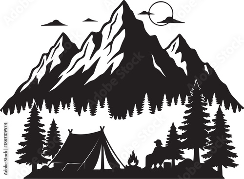 Camping in the mountains under the moonlight