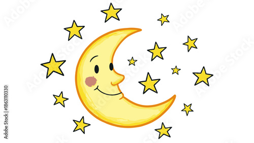 Smiling Crescent Moon Among Twinkling Stars Night Sky Ambiance