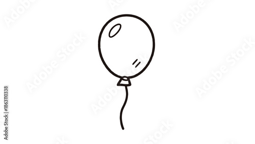 Simple Outline Drawing of a Floating Helium Balloon with String