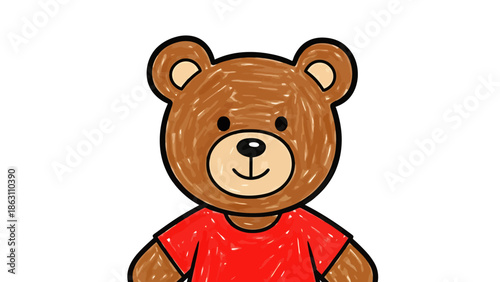 Charming Hand Drawn Teddy Bear Character Wearing a Red Shirt