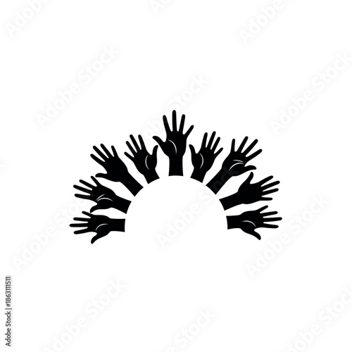 Diverse Hands Reaching Upward in a Semicircle Formation.