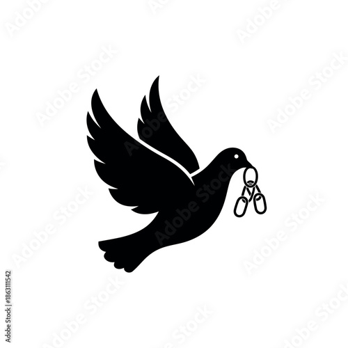 Dove carrying broken shackles symbol of freedom and peace.