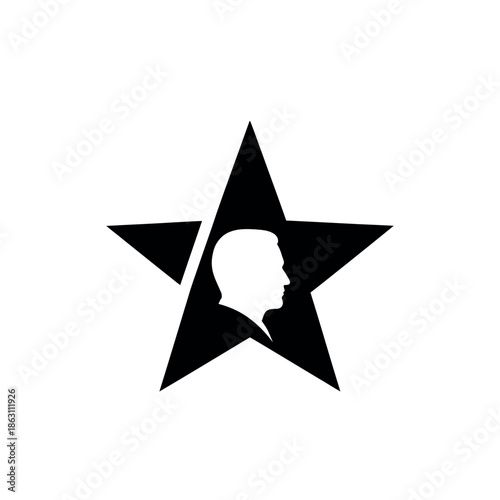 Silhouette of a mans head inside a black star.