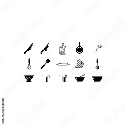 Kitchen utensils and tools isolated on transparent background