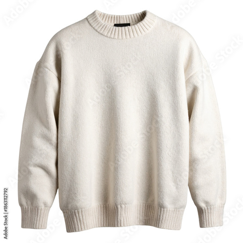 Chunky Knit Cozy Sweater with Folded Sleeves, Front View, Transparent Background