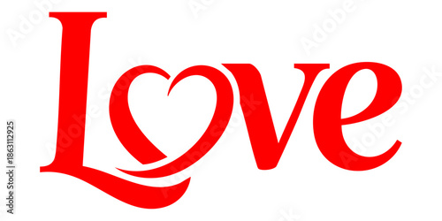 Professional Red Love Lettering with Stylized Heart Shape Icon on Transparent Background for Expressive Greeting Cards Romantic Branding Identity Social Media Posts and Modern Decorative Artwork