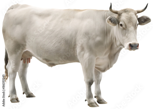 White cow with horns and udder isolated on a transparent background animal livestock