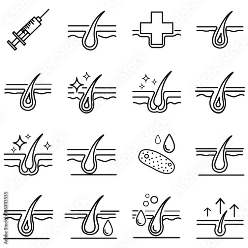 A collection of various eye icons in black and white on a clean background