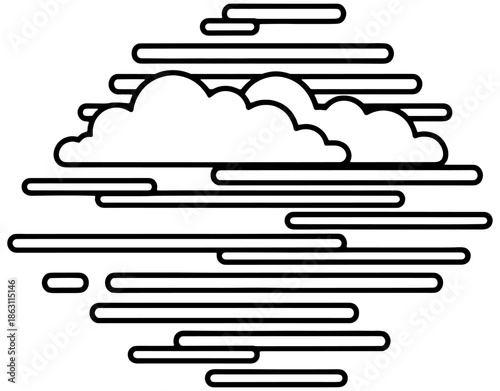 Minimalist Foggy Sky Icon Illustration. Simple Clouds and Mist Lines Vector for Weather Forecast, Morning Haze, Nature, and Atmospheric Concept Design. Black Line Art Graphic.