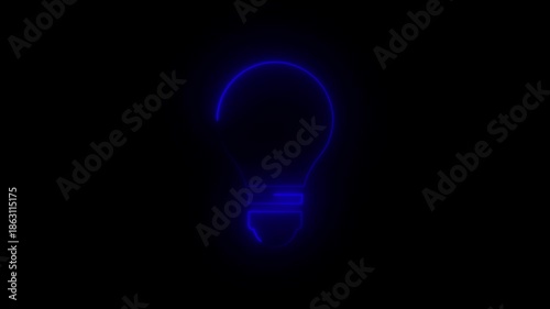 blue Glowing Neon Light Bulb Icons Animation on Black Background – Colorful Idea and Innovation Concept, 4k video