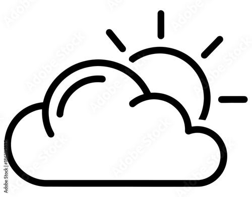 Minimalist Partly Cloudy Icon. Simple Sun and Cloud Outline Vector for Weather Forecast, Summer Day, Nature, and Atmospheric Concept Design. Black Line Art Illustration.