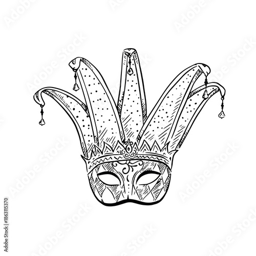 Hand drawn mask in a jester style for Mardi Gras.