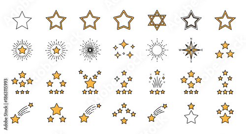 Premium Star Rating Icons Set for Customer Reviews Quality Feedback Web Design UI UX Elements Achievement Success Awards