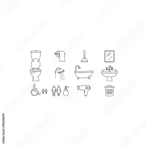 Bathroom icons isolated on transparent background