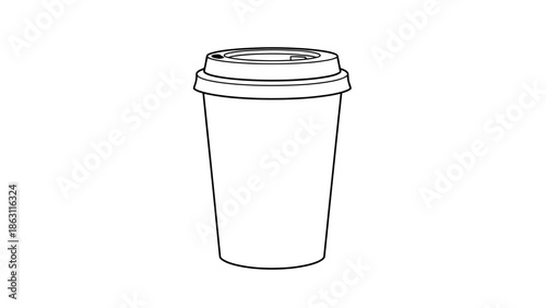 Simple Outline of a Paper Drink Cup with Lid Isolated on White Background