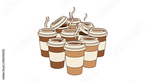 Heap of Hot To Go Coffee Cups with Steam