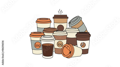 Collection of Takeaway Coffee Cups Assortment Beverage Containers