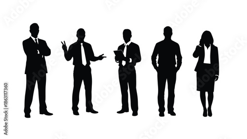 Group of business people in various poses depicted as a silhouette
