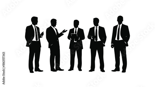 A group of business professionals in a striking black silhouette