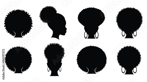 Diverse afro hairstyles depicted in black and white a striking silhouette