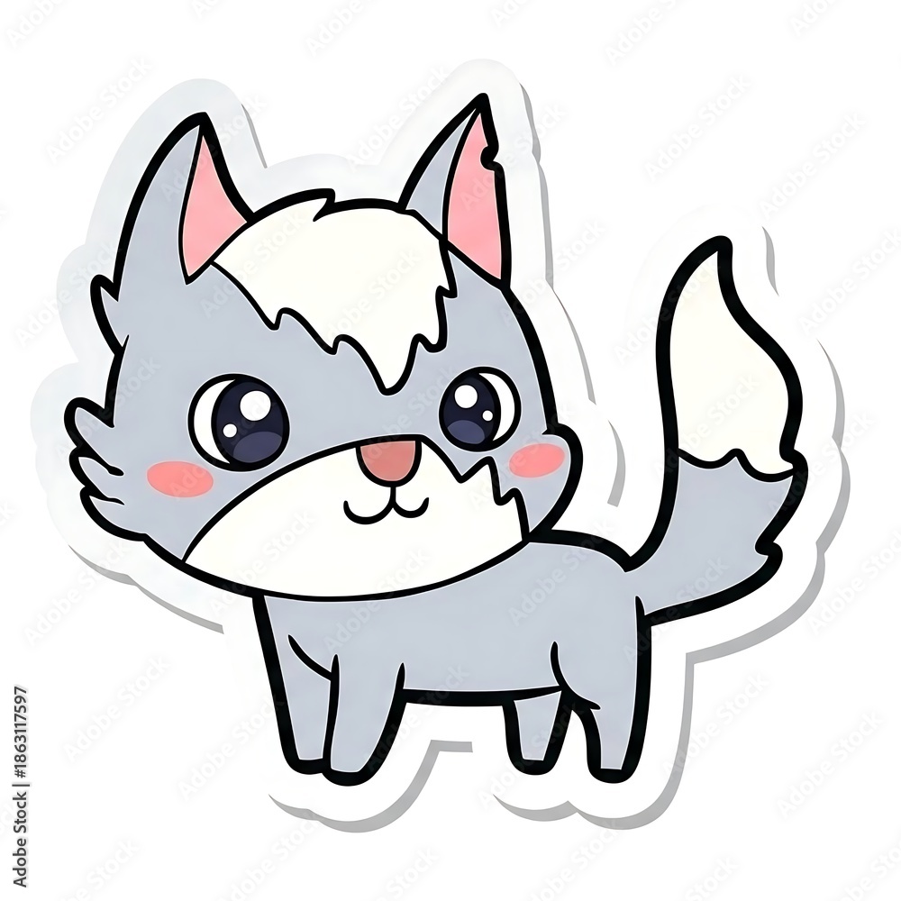 Obraz premium Adorable Cartoon Kitten Sticker Illustration.
