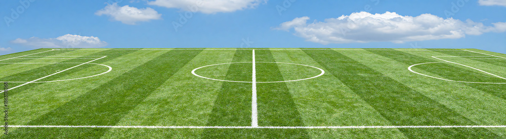 Obraz premium vibrant stylized geometric soccer field lines shapes set bright blue sky