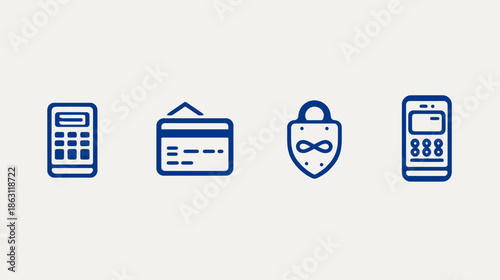 Financial Technology Icons for Digital Payments, Mobile Banking, Credit Card Transactions, and Secure Online Protection Services