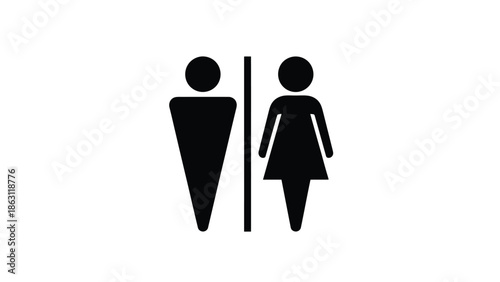 Simple black and white restroom sign displaying gender symbols for male and female facilities