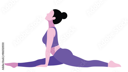 A woman performing a yoga pose displaying flexibility and balance in a simple illustration