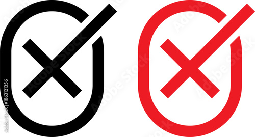 Two crossed circles in black and red